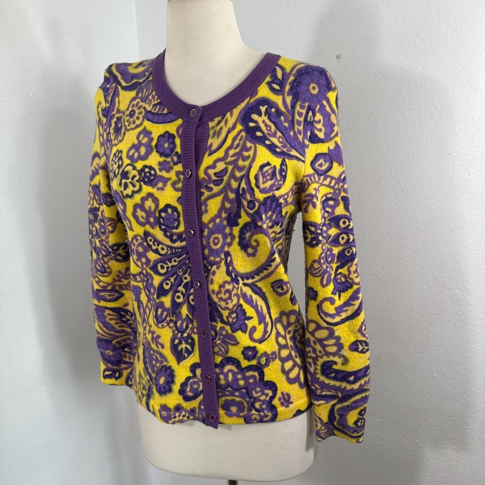 Kate Spade Cardigan Womens S Paisley Floral Wool Psychedelic Statement Kni